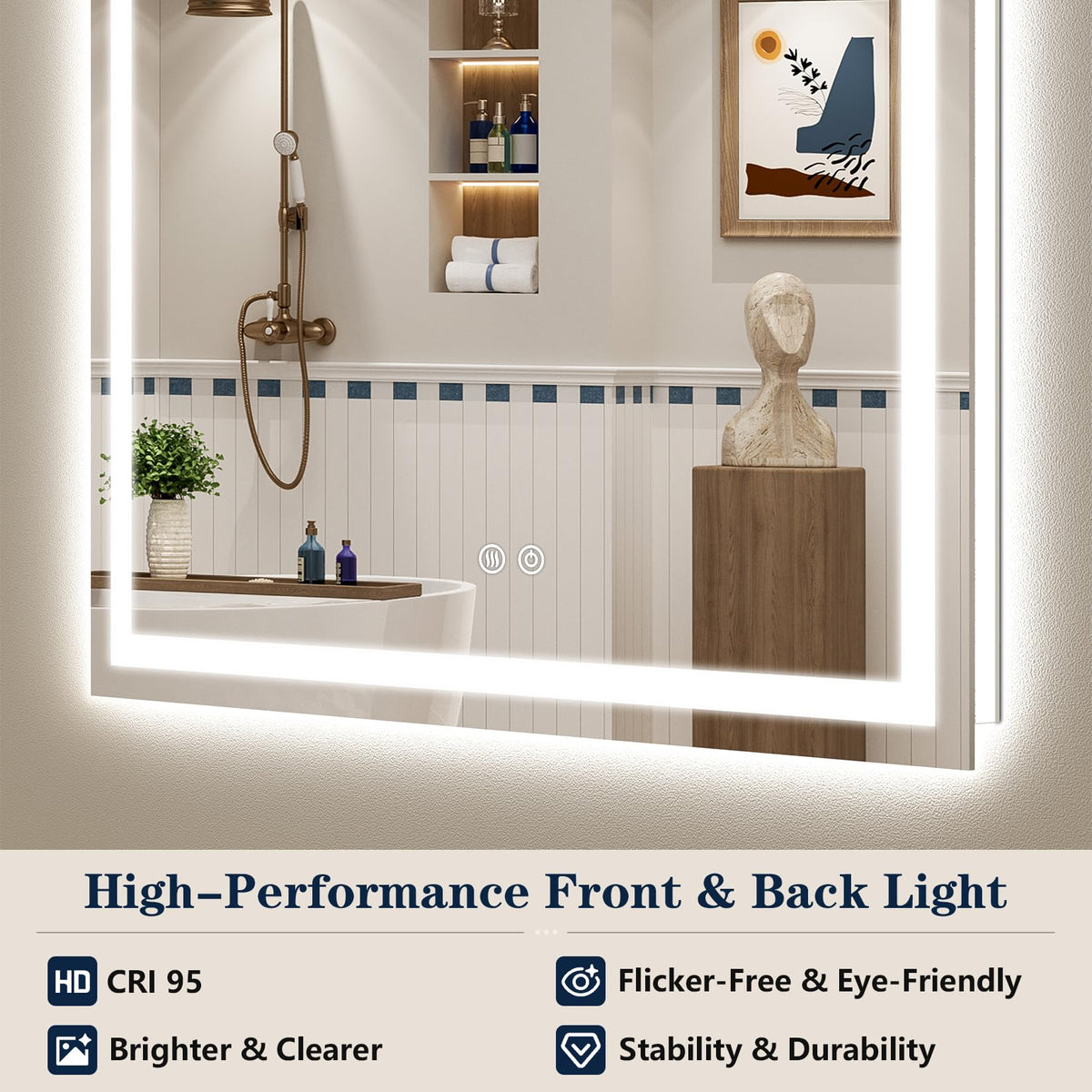 VEEYLOS 40x40 Inch LED Bathroom Mirror with Lights, Backlit & Front Lit