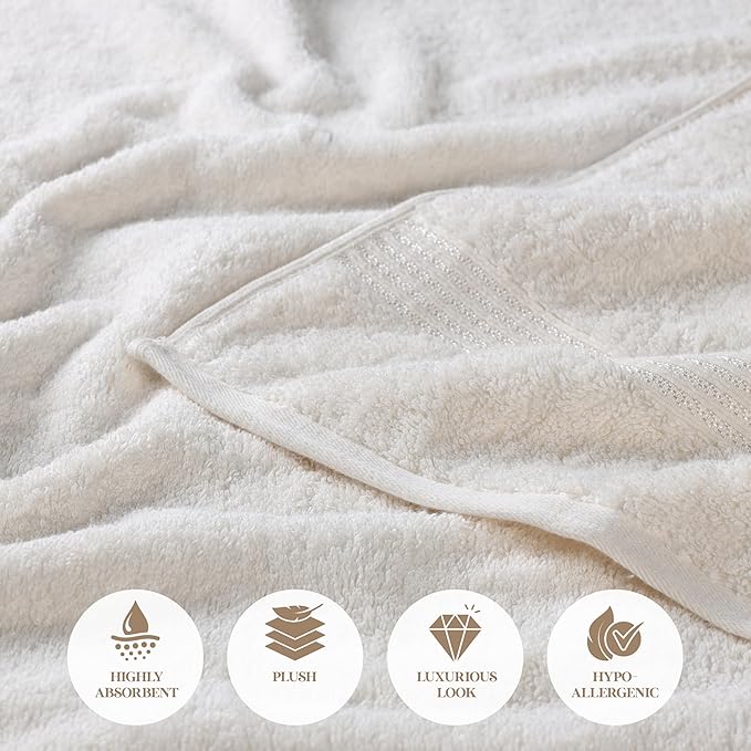 Superior Heritage Egyptian Cotton Bath Towel Set, Large Body Towels for Home Bathroom, Master, Guest Bath Decor, Plush, Absorbent Basics, Spa, Hotel, Resort, Luxury Essentials, Set of 4, Ivory