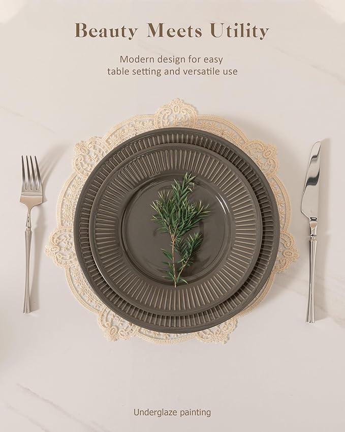 Dinnerware sets plates and bowls sets modern plates,Handmade Reactive Glaze Stoneware Plates and Bowls Sets,Highly Scratch Resistant Dishwasher & Microwave Safe Dishes Set (style - 2, 4 - Set (12pcs))