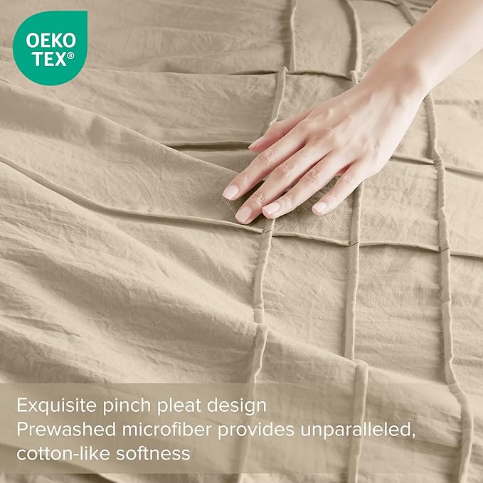 Comfort Spaces Khaki Full Size Comforter Set - 3 Pieces Pintuck Pleated Bedding Sets, All Season Lightweight, Extra Softness Pre-Washed Microfiber Full Bed Set, Shams, Full