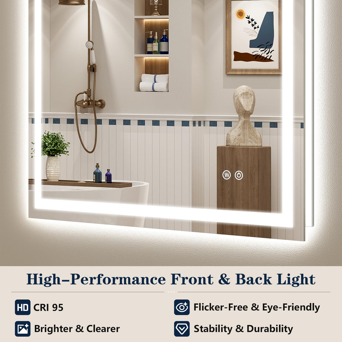 VEEYLOS 40x38 Inch LED Bathroom Mirror with Lights, Backlit & Front Lit