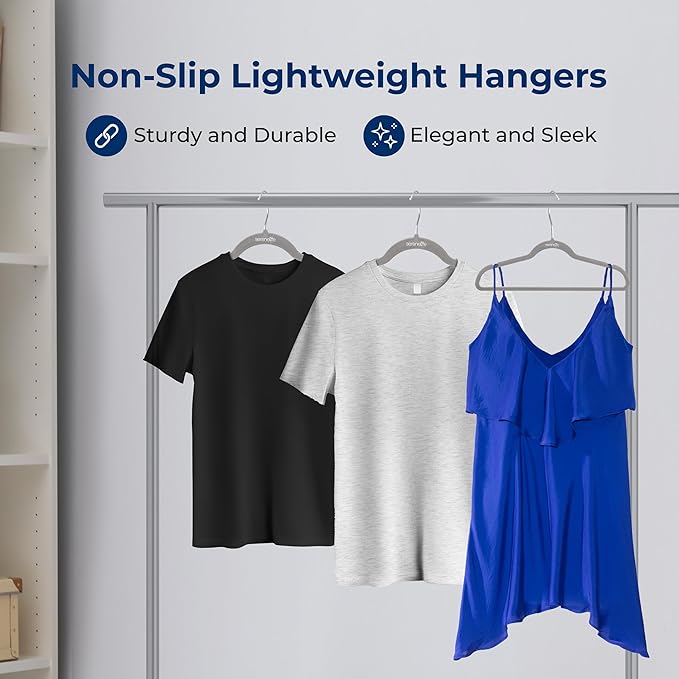 SereneLife 30 Pack Velvet Hangers – Non-Slip Clothes Hangers with Heavy Duty Design, Slim Space-Saving Coat Hangers with 360° Swivel Hook, Strong Lightweight Closet Organizer Set for Clothes (Gray)