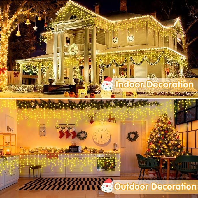 Hezbjiti Christmas Lights Decorations Outdoor, 1600LED 164FT Curtain Fairy Lights 8 Modes 320 Drops Fairy String Curtain Lights for Christmas Decor Eaves Window Party Yard Garden