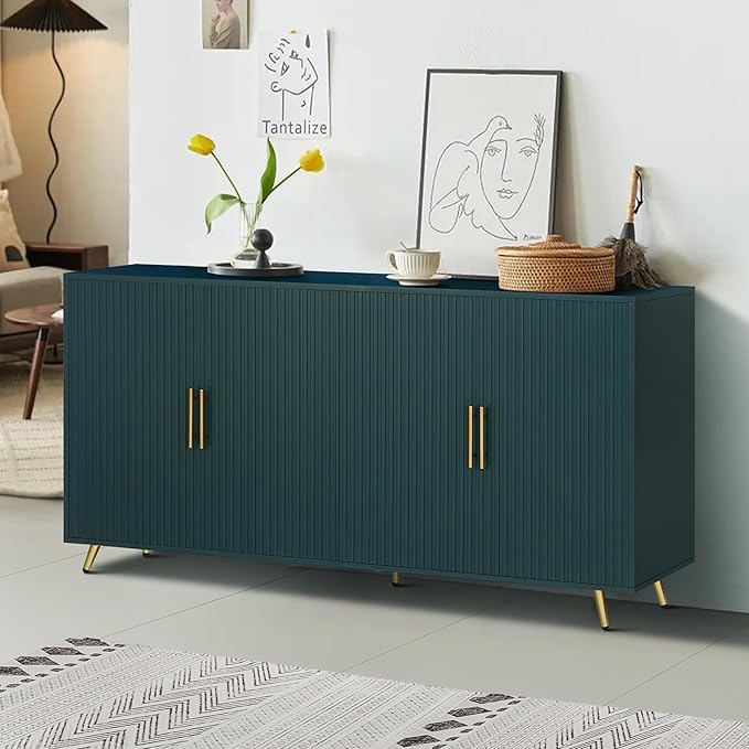 30 Inch Modern Console Table Sofa Table with 4 Doors and Metal Handles, Accent Buffet Sideboard Serving Storage Cabinet with Shelf for Living Room Kitchen