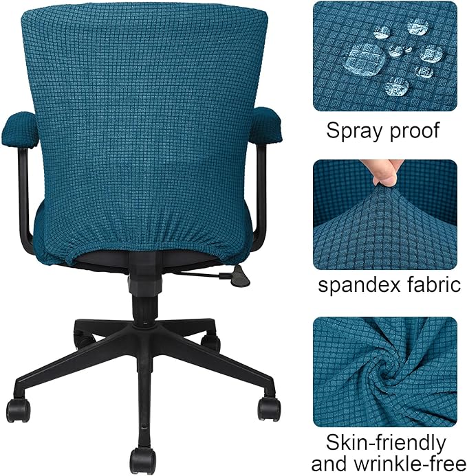 Tallew 4 Pcs Office Chair Covers Set Computer Universal Protective Stretchable Chair Seat Covers Desk Armrest Slipcovers Pads Office Cushion Backrest for Rotating (XL,Emerald Green)