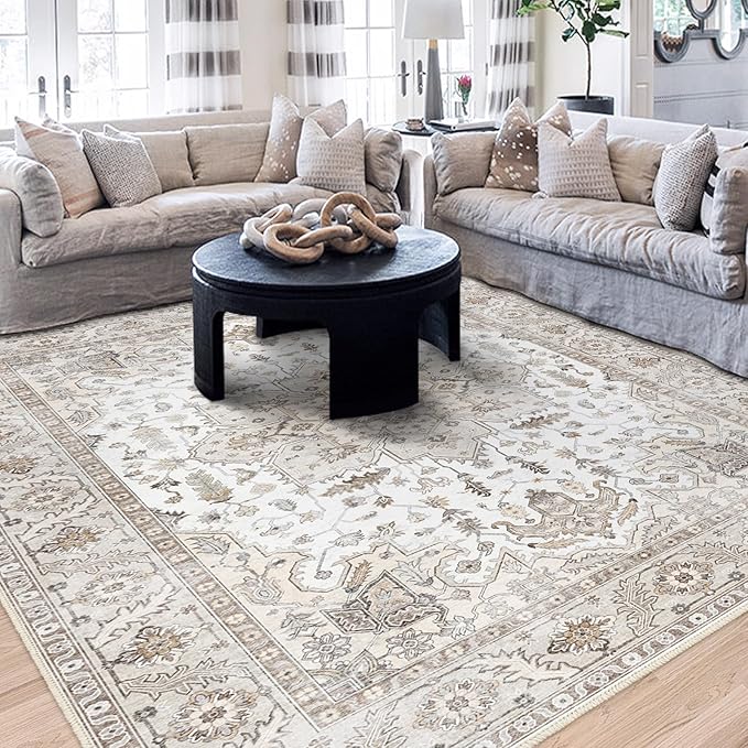 9x12 Area Rugs, Machine Washable Area Rugs for Living Room Non Slip Backing Rugs for Bedroom, Vintage Printed Home Decor Large Area Rug…