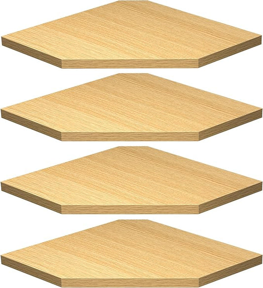 Fun Memories Corner Shelf Wall Mount, Corner Floating Shelves, Set of 4 Corner Wall Shelf Organizer, Rustic Wood Wall Storage Display Shelves for Living Room Bedroom Bathroom Kitchen, Oak