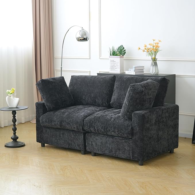 JACH 67" Love Seat Sectional Couches for Living Room, Deep Seat Modular Sofa, Cloud Sectional Couch, Sofa Covers Washable, Minimalist Modern Couch for Living Room, Apartment, Black