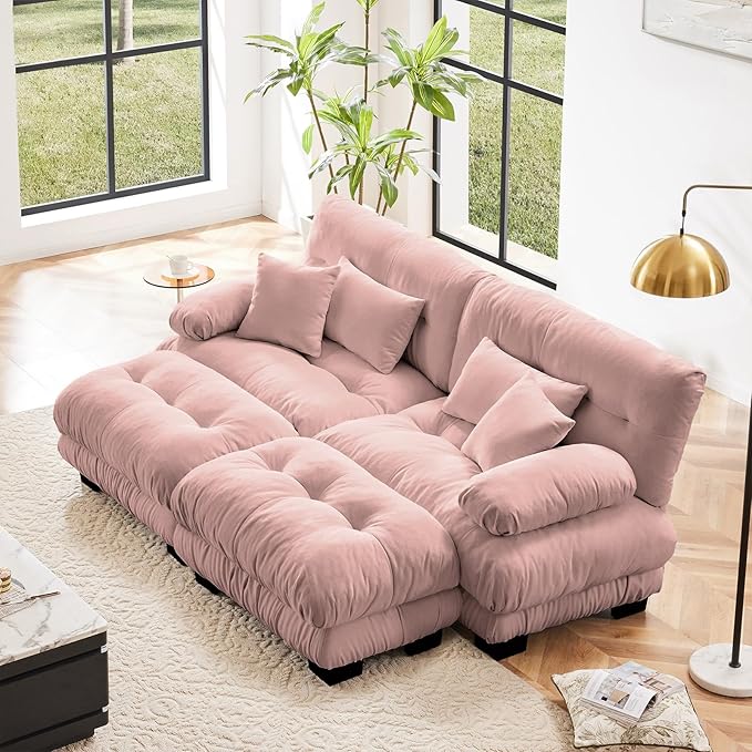 Pink Ottoman for Modular Sectional Sofa, Single Sofa, Ottoman Seat for Convertible Sectional, Chenille Sofa Couch for Living Room, Bedroom, Apartment