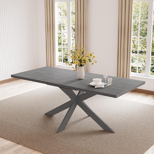 ZckyCine 7-Piece Dining Table Set, 6-Person Modern Rectangular Wooden Expandable Dining Table and 6-Person Leather Dining Chairs, 6-Person Kitchen Table and Chairs, Perfect for Kitchen Dining