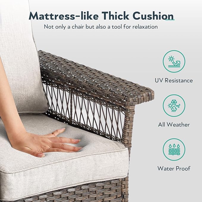 Wicker Outdoor Chairs Set of 2 - Hollow Widen Armrests Patio Furniture Set with Comfortable Thickened Cushion, High Back Outdoor Rattan Chairs for Balcony Porch Deck and Yard - Brown/Beige