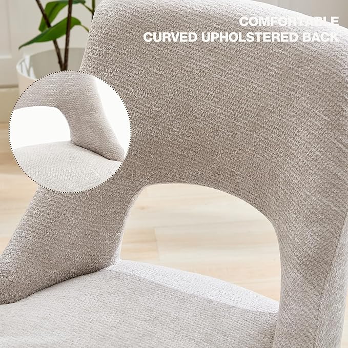 UVV Wooden Dining Chairs Set of 2, Mid Century Modern Upholstered Dining Room Chair Kitchen Chairs, Chenille Dinner Chair with Solid Wood Legs for Kitchen Dining Room, Light Grey-Chenille