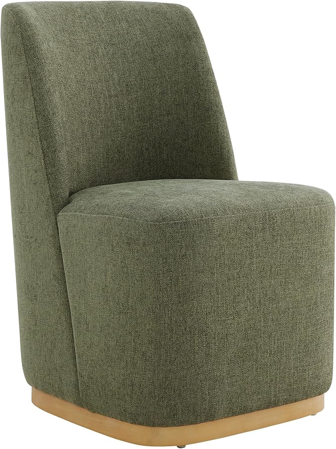 CHITA Upholstered Rolling Dining Chair on Casters Set of 4, FSC Certified Modern Fabric Dining Chair with Casters, Boucle Dining Chairs for Reading Room Kitchen Dining Room, Moss Green