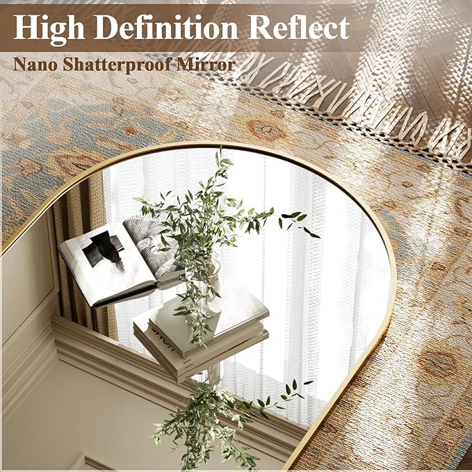 Full Length Mirror 56"x21" - Arched Floor Standing Body Mirror with Aluminum Frame,Leaning Hanging for Bedroom Cloakroom Living Room Gold