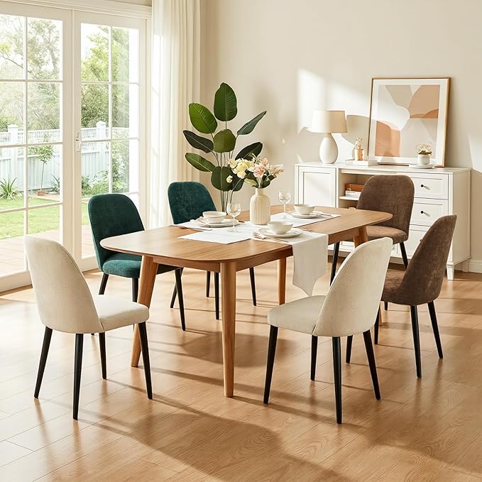 Upholstered Dining Chairs Set of 4, Mid Century Modern Fabric Dining Room Chair High-Back Padded Kitchen Chairs with Padded Seat and Metal Legs for Kitchen Dining Room Restaurant Cafe, Green