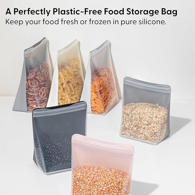 W&P Porter Silicone Reusable Storage Bag, Sandwich (36oz Stand-Up), Sage, Food Storage Container, Microwave and Dishwasher Safe, Easy Cleaning