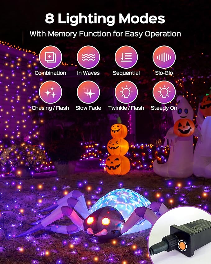JACKYLED 180FT 500LED Halloween Lights, Outdoor String Lights 8 Modes & Memory Function, Orange and Purple Twinkle Tree Lights, Waterproof Plug in String Light for Halloween Party Outdoor Indoor Decor