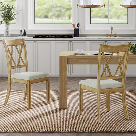 Wood Dining Chairs Set of 2, Modern Farmhouse Kitchen Dining Room Chair, Upholstered Dinner Chair with Back Wood Legs for Restaura, Cofe and Hotel Natural