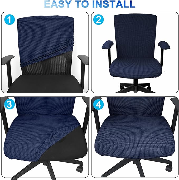 Tallew 4 Pcs Office Chair Covers Set Computer Universal Protective Stretchable Chair Seat Covers Desk Armrest Slipcovers Pads Office Cushion Backrest for Rotating (XL,Navy)