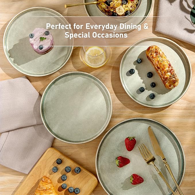 GBHOME Stoneware Dinnerware Sets for 8,Round Reactive Glaze Ceramic Plates and Bowls Set,Highly Scratch Resistant | Dishwasher & Microwave Safe Dishes Set,Service for 8(24Pcs),Desert Sage