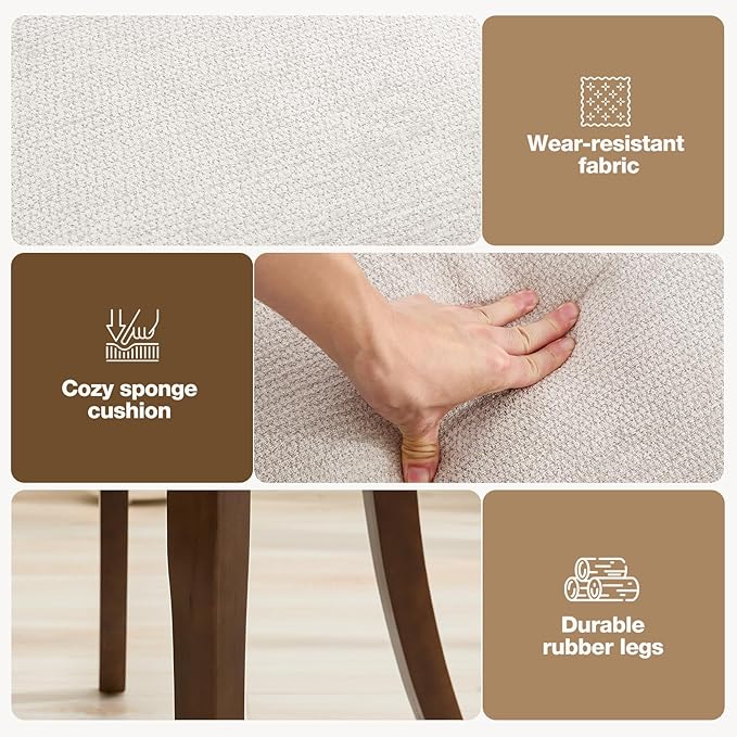 UVV Wooden Dining Chairs Set of 4, Mid Century Modern Upholstered Dining Room Chair Kitchen Chairs, Chenille Dinner Chair with Solid Wood Legs for Kitchen Dining Room, Light Grey-Chenille