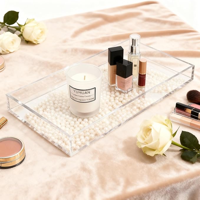 Clear Acrylic Tray 5mm Thicken for Vanity Makeup, Perfume, Jewelry Holder, Napkin, 10x5'' Decorative Serving Tray for Bathroom, Toilet Tank, Sink Countertop, Living Room,Dresser, Coffee Table,Wedding