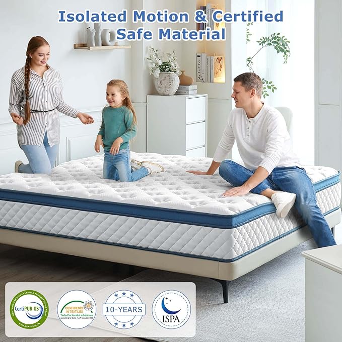 14 Inch Queen Mattress Medium Firm Hybrid Queen Size Bed Mattresses, Memory Foam Mattress in a Box for Pressure Relief, Individual Pocket Spring-Motion Isolation with Edge Support, CertiPUR-US