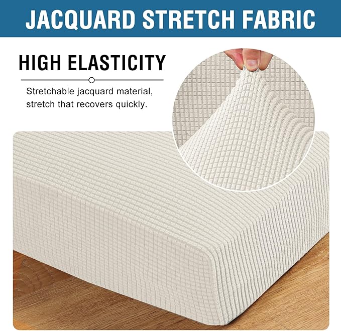 H.VERSAILTEX Super Stretch Individual Seat Cushion Covers Sofa Covers Couch Covers Slipcover Sets Thick Jacquard Textured Twill Fabric (3 Piece XL Sofa Cushion Covers, Cream)