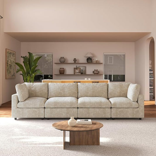 JACH 134" Sectional Couches for Living Room, 4-Seater Convertible Modular Sofa, Cloud Sectional Couch, Sofa Covers Washable, Minimalist Modern Couch for Living Room, Apartment, Khaki