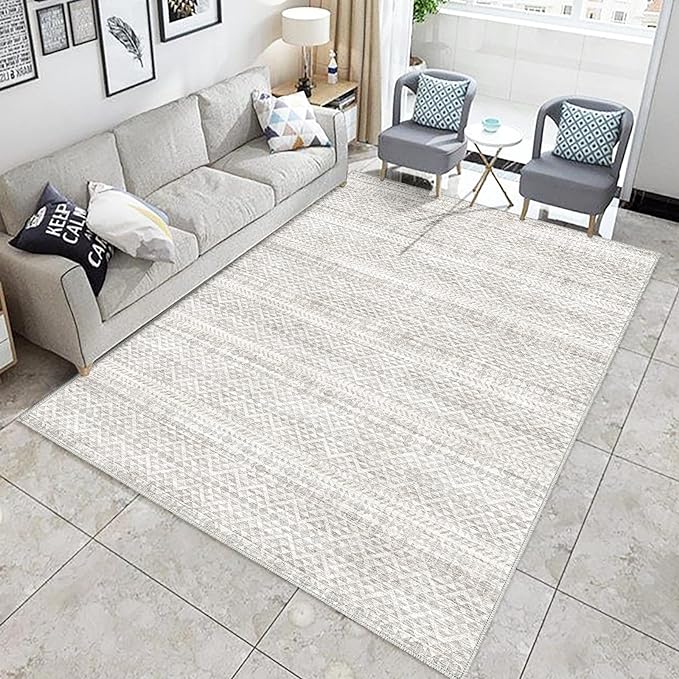 8'x10' Machine Washable Vintage Design Area Rug - Non Slip, Stain Resistant for Home, Office, Machine Washable Area Rug, 8x10 Area Rugs for Living Room (Grey Beige 8x10)…