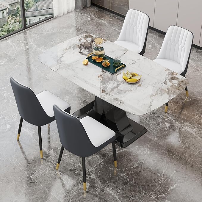 Dining Chairs Set of 4，Modern Dining Chairs, Equipped with PU Leather Backrest Cushions and Black Metal Legs, Suitable for Restaurants, Kitchens, and Bedrooms Dining Room Chairs