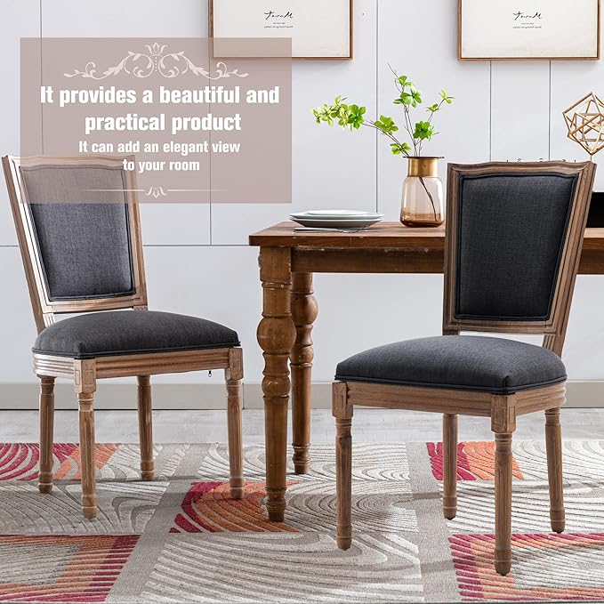 Nrizc Farmhouse Dining Room Chairs Set of 6, French Dining Chairs with Square Back, Brown Wood Legs, French Bistro Chairs for Dining Room/Living Room/Kitchen/Restaurant
