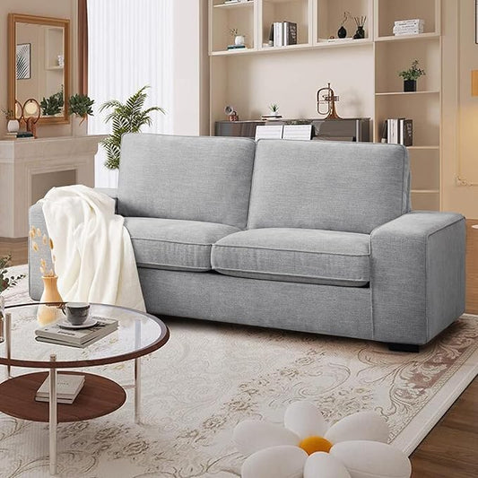 LEISLAND 71.25" Modern Sofas for Living Room, Chenille Loveseat Couch with Solid Wood, Metal, Square Arm and Removable Cover, Small Sofas Couches for Small Spaces, Easy to Install(Light Grey)