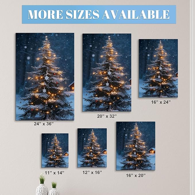 Framed Christmas Pictures Wall Decor,Vintage Pine Tree Prints,Winter Christmas Canvas Wall Art Decoration for Bedroom Bathroom Living Room Rustic Xmas Holiday Gifts (Christmas Tree 19, 24'' X 36'')