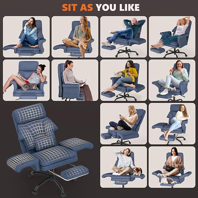 ELABEST C39 Cross Legged Office Chair with Footrest & Convertible Armrests-Pet-Friendly Criss Cross Home Desk Chair, Ergonomic Big and Tall Executive Chair with Lumbar Pillow