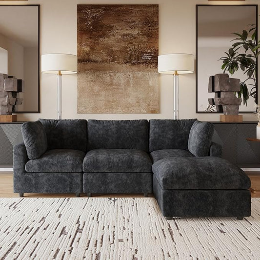 JACH L Shape Sectional Couches for Living Room, Deep Seat Convertible Modular Sofa, Cloud Sectional Couch, Sofa Covers Washable, Minimalist Modern Couch for Living Room, Apartment, Black