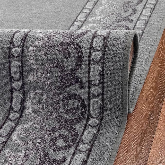 Antep Rugs Alfombras Bordered Modern 3x5 Non-Slip (Non-Skid) Low Pile Rubber Backing Indoor Area Rug (Gray, 3' x 5')