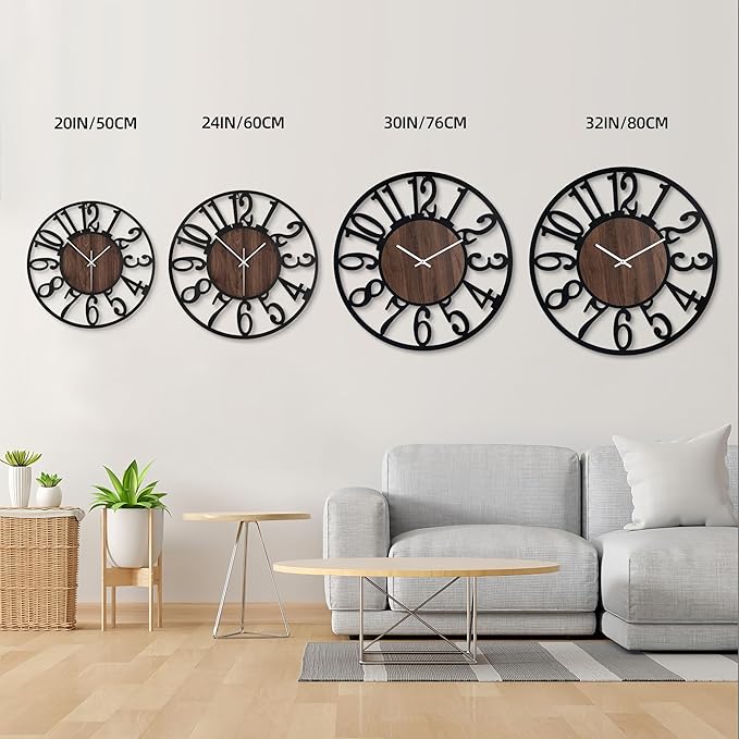 24 Inch Large Metal Wall Clock with Voice and Light Sensor Night Light, Glow in The Dark Non-Ticking Silent Battery Operated Decorative Oversized Wall Clock for Bedroom Living Room Decor