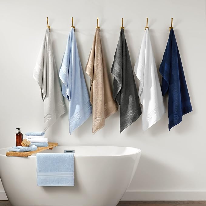 Arkwright Bath Towels Set of 6 - Super Soft 100% Cotton, 600 GSM Quick Dry & Absorbent, Luxury Bathroom Essentials with 2 Shower Towels, 2 Hand Towels and 2 Washcloths, Alabaster Ivory