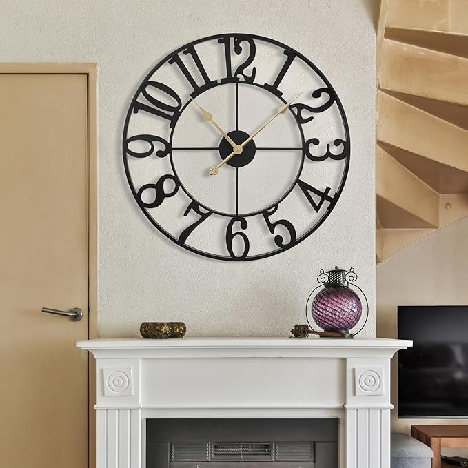 1st owned Wall Clock 16 Inch Round Large Indoor Wall Clocks Battery Operated Silent Non Ticking, Farmhouse Vintage Decorative Analog Metal Clock for Living Room, Kitchen, Bedroom Decor