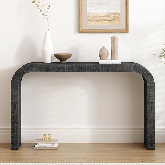 Modern Curved Console Table 52-Inch Narrow Entryway Sofa Table for Living Room Entrance Hallway Furniture, Distressed Black