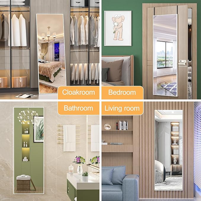 Hasipu Door Mirror Full Length, 44"x 16" Full Body Over The Door Hanging Wall Mounted Mirror for Bedroom, Living Room, Cloakroom, Square White