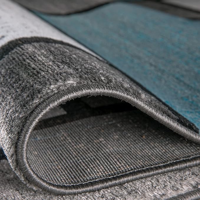 Rugshop Modern Geometric Boxes Blue Area Rug, Non-Shedding Carpet for Bedroom, Office, or Small Living Room, 4' x 6'