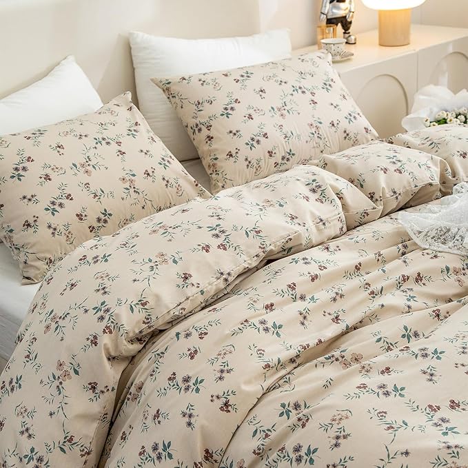 Floral Comforter Set Twin 2 Pieces Soft Cute Vintage Floral Bedding Comforter Lightweight Garden Style Floral Botanical Comforter Set for All Seasons 1 Comforter and 1 Pillowcases