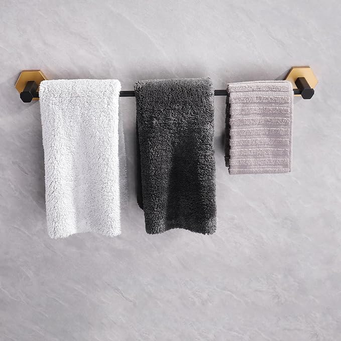 GERZWY 24'' Bathroom Towel Bar Stainless Steel Towel Holder for Bath Kitchen Cabinet Heavy Duty Towel Rails, Black & Gold