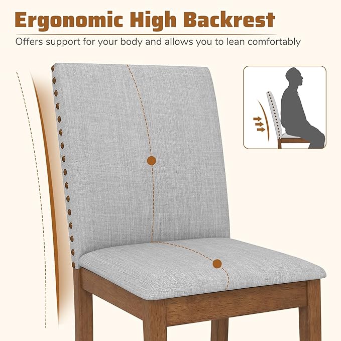 Giantex Upholstered Dining Chairs Set of 4, Kitchen Chair w/Nailhead Trim, Rubber Wood Legs, Padded Seat, Mid Century Armless Side Chair, Comfy Accent Parson Chairs for Restaurant, Living Room