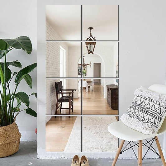 Vlush Full Length Wall Mirror 12'' x 12'' x 8PC Home Gym Full Body & Tiles Full Length Mirror Wall Mounted Mirrors Decorative for Home Gym, Door, Bedroom & Bathroom
