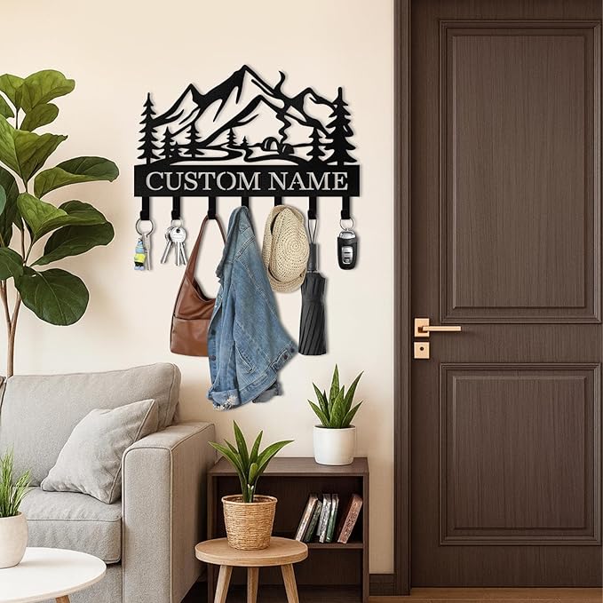 Personalized Metal Key Holder Wall Mount, Custom Name Camper Key Holder for Wall, Camping Decor, Key Hanger Organizer for Entryway Front Door Hallway Office, Housewarming Gifts Color07