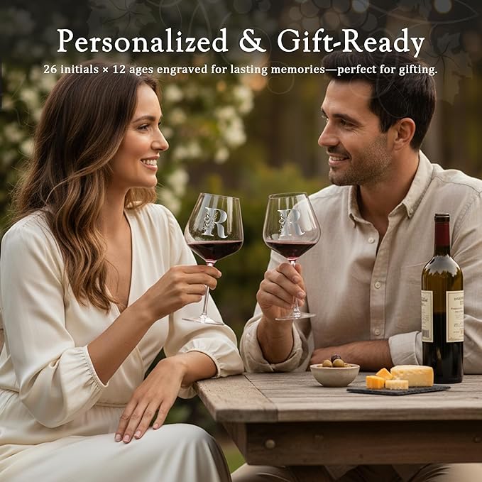 Personalized Crystal Wine Glass for Women Gifts Birthday 30th 35th 40th 50th 60th 70th 45th 65th 75th 1985 1975 1965 40 60 70 Year Old Cute Aesthetic Custom Initial Unique Present,R