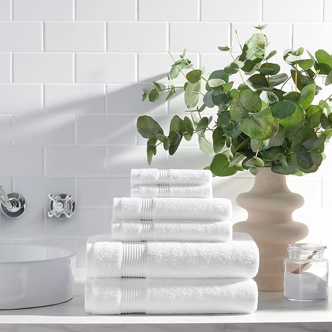 Arkwright Bath Towels Set of 6 - (Case of 36) Super Soft 100% Cotton, 600 GSM Quick Dry & Absorbent, Luxury Bathroom Essentials with 12 Shower Towels, 12 Hand Towels and 12 Washcloths, Dove White